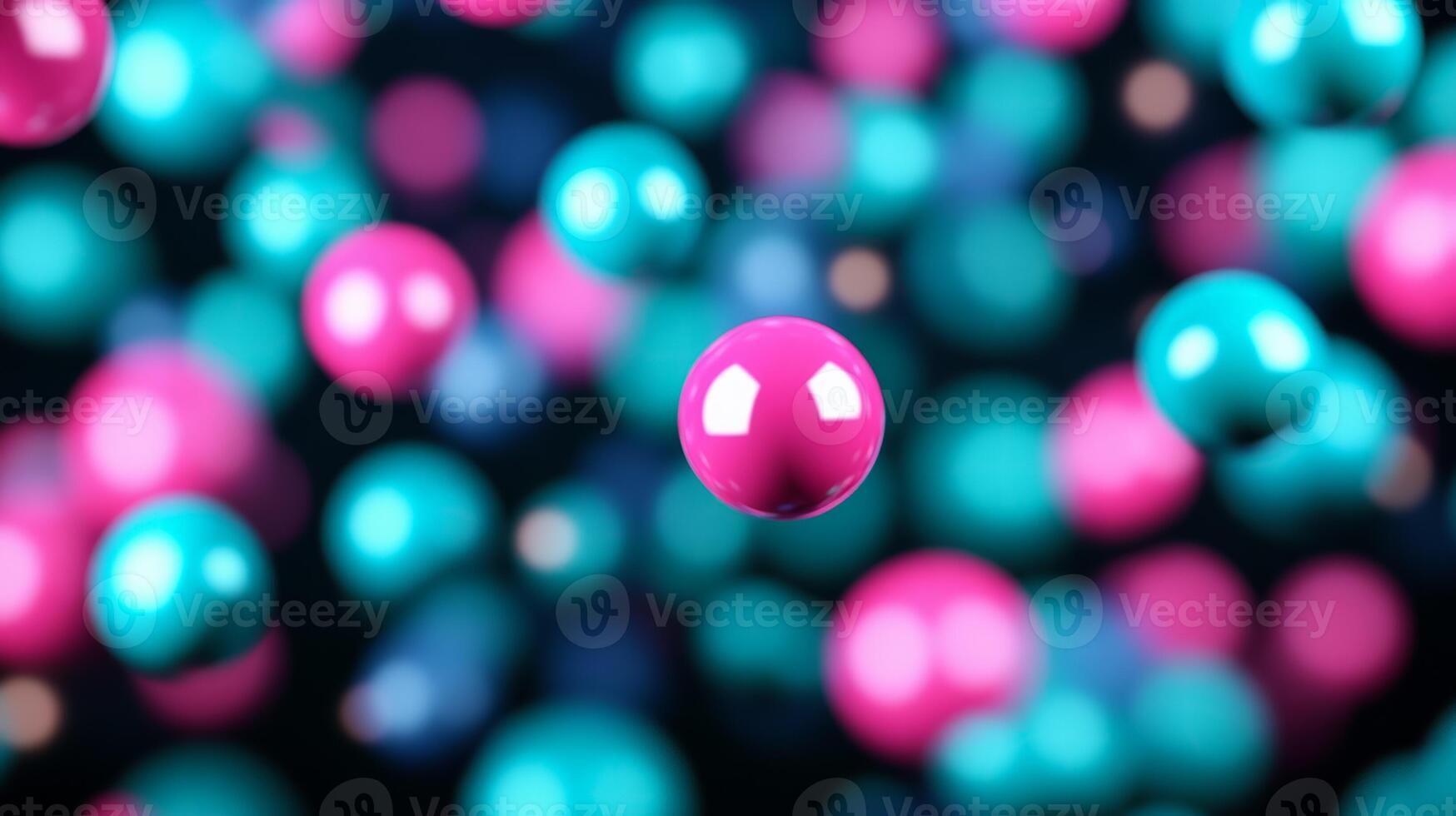 Neon paint bubbles in vivid pink blue and green floating on a dark background photo