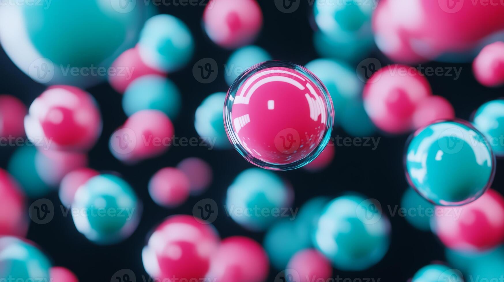Neon paint bubbles in vivid pink blue and green floating on a dark background photo