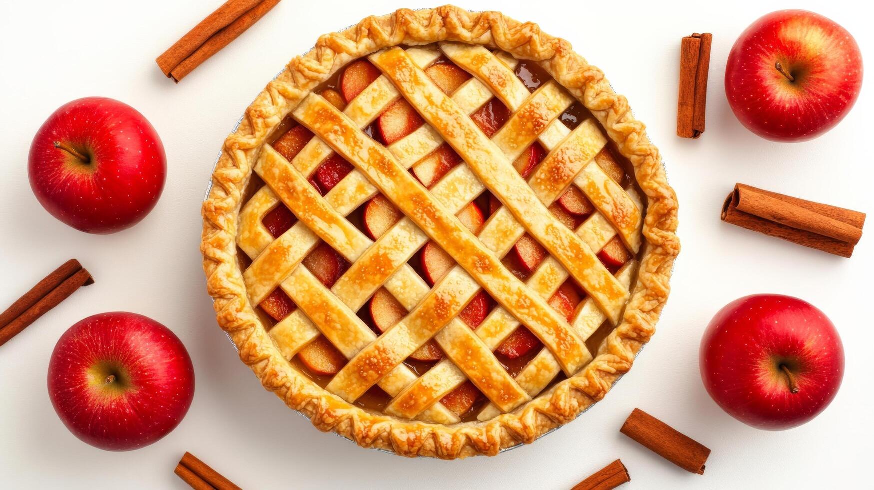 Apple pie with cinnamon and apples on white background photo
