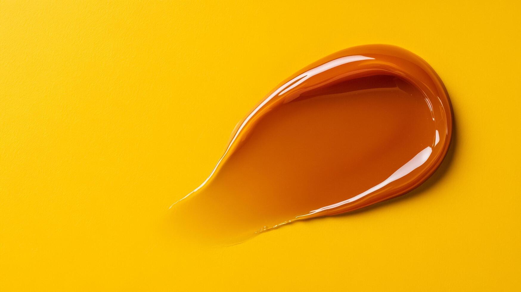 Burnt sienna lip balm smear with soft gloss texture isolated on a soft gradient of mustard yellow photo