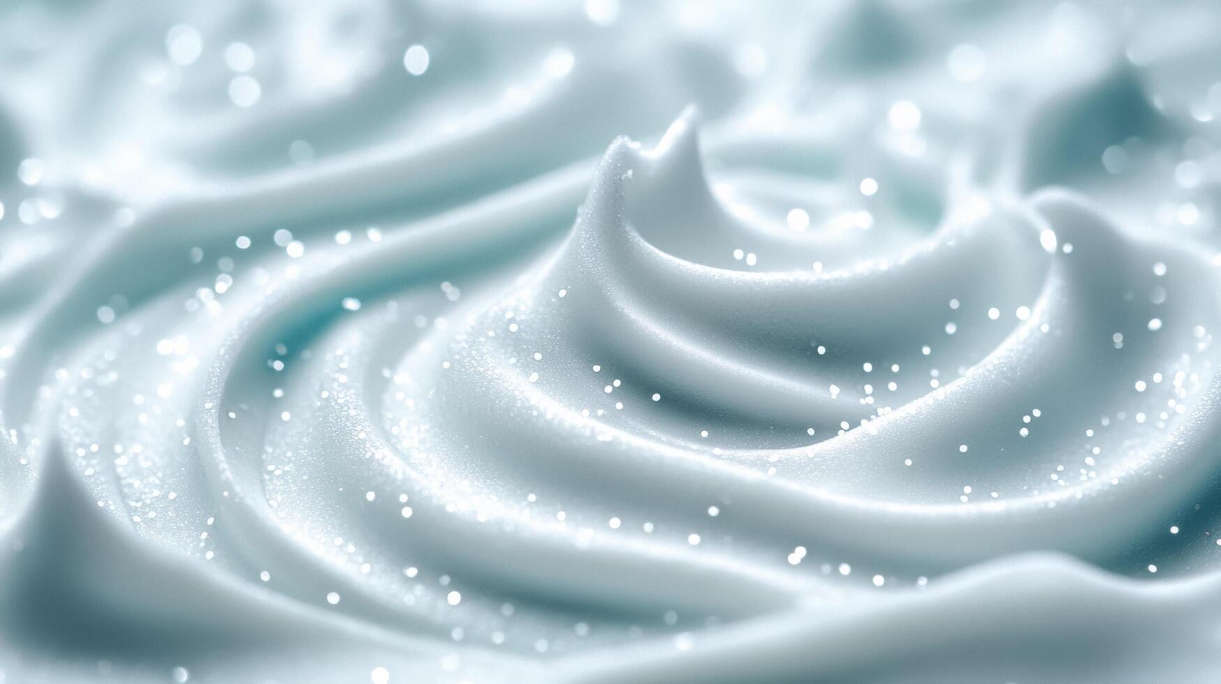 Closeup of a creamy misty white moisturizer with tiny reflective particles evoking the look of snow crystals photo
