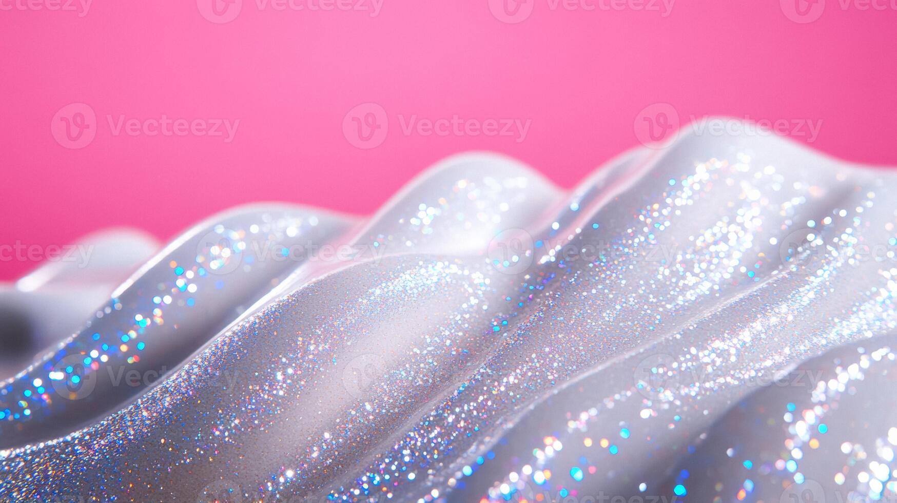 Closeup of a creamy snow white serum with tiny iridescent flakes resembling a glistening winter frost photo