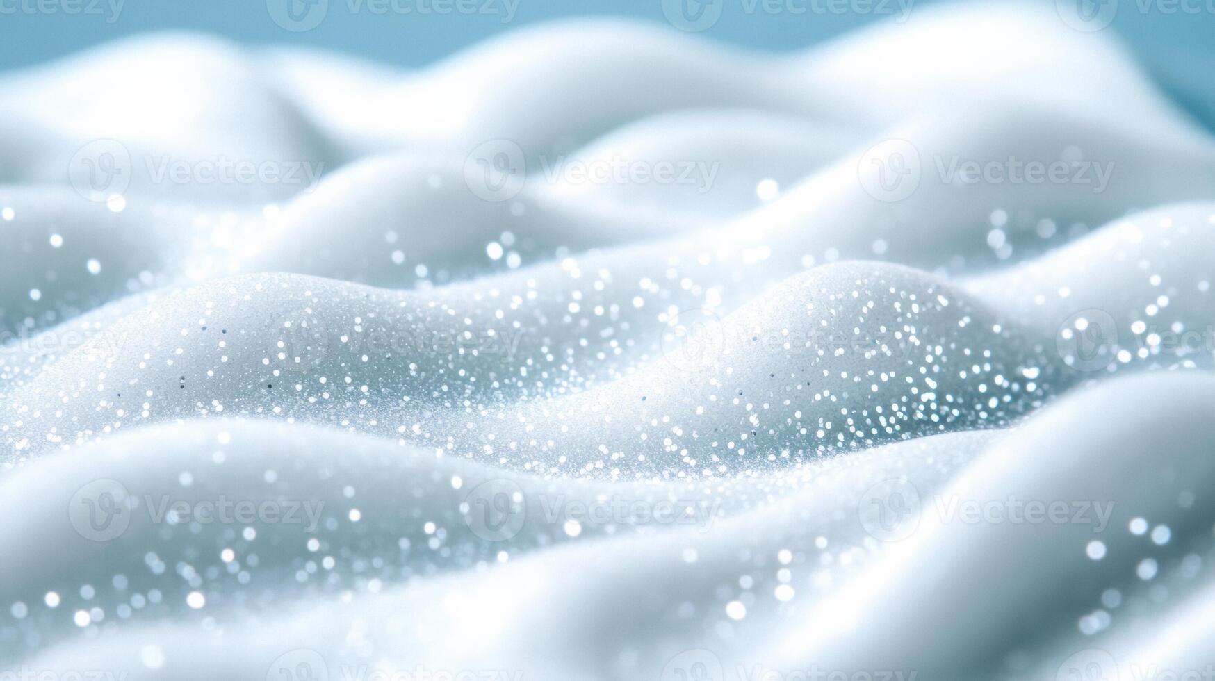 Closeup of a creamy snow white serum with tiny iridescent flakes resembling a glistening winter frost photo