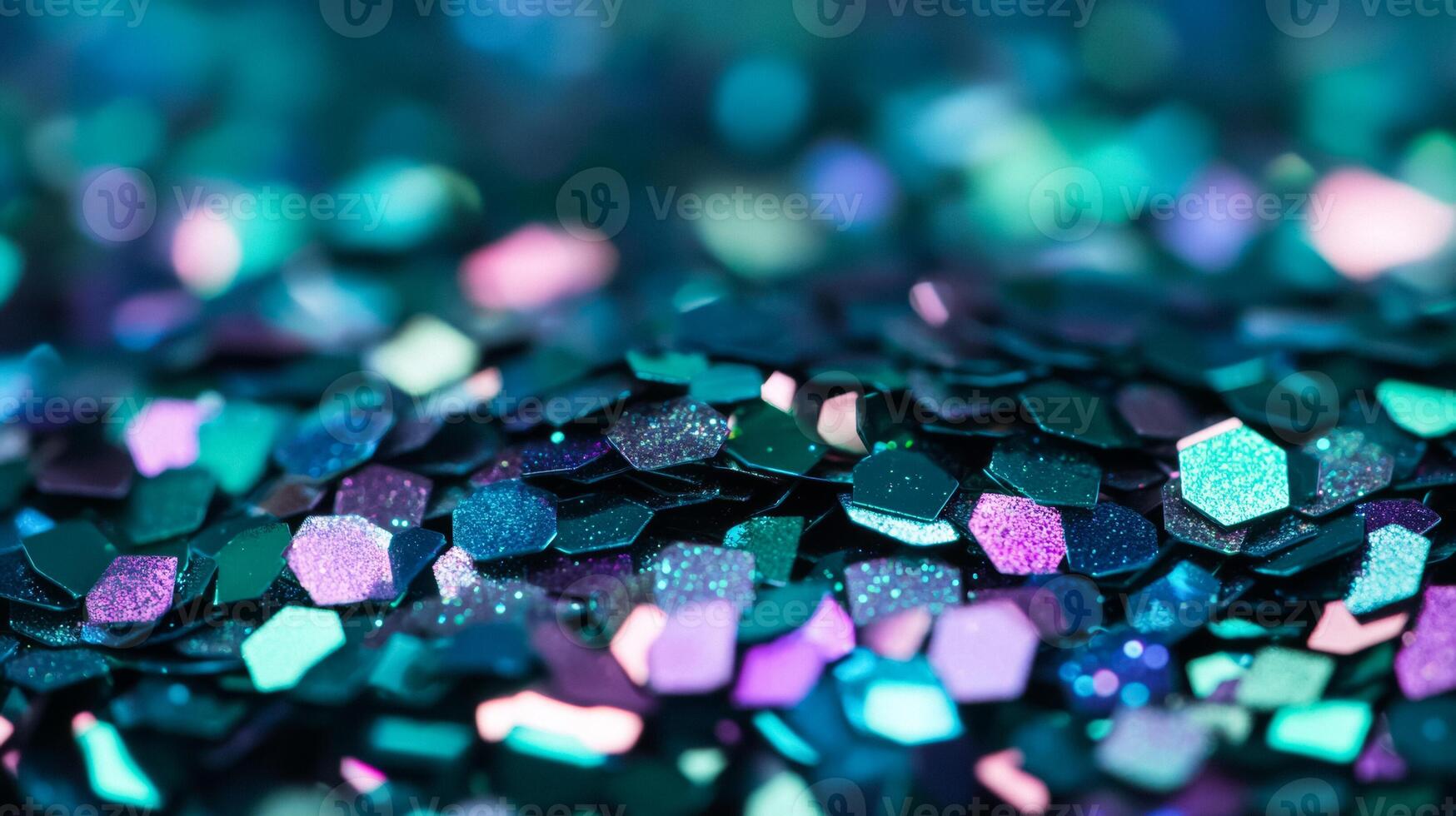 Closeup of a holographic glitter mix with shades of green purple and blue suspended in clear gel texture photo