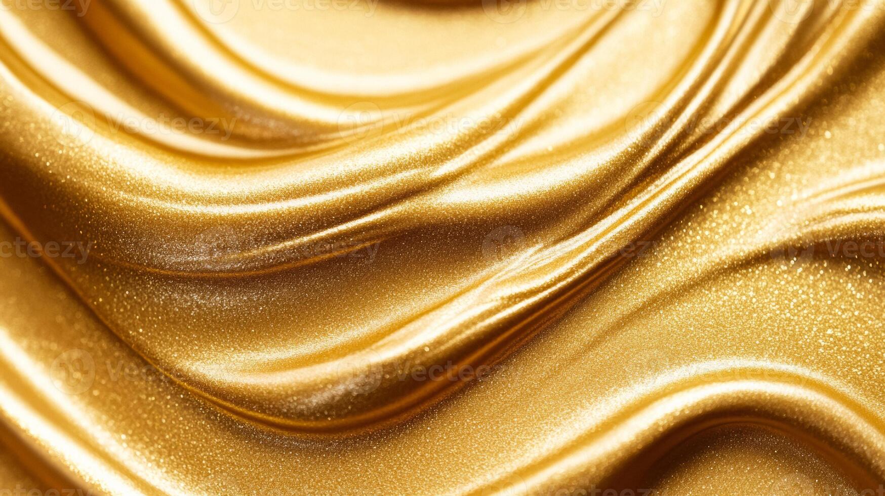 Closeup of golden highlighter cream texture with fine metallic flecks on a smooth surface luxurious beauty product detail photo