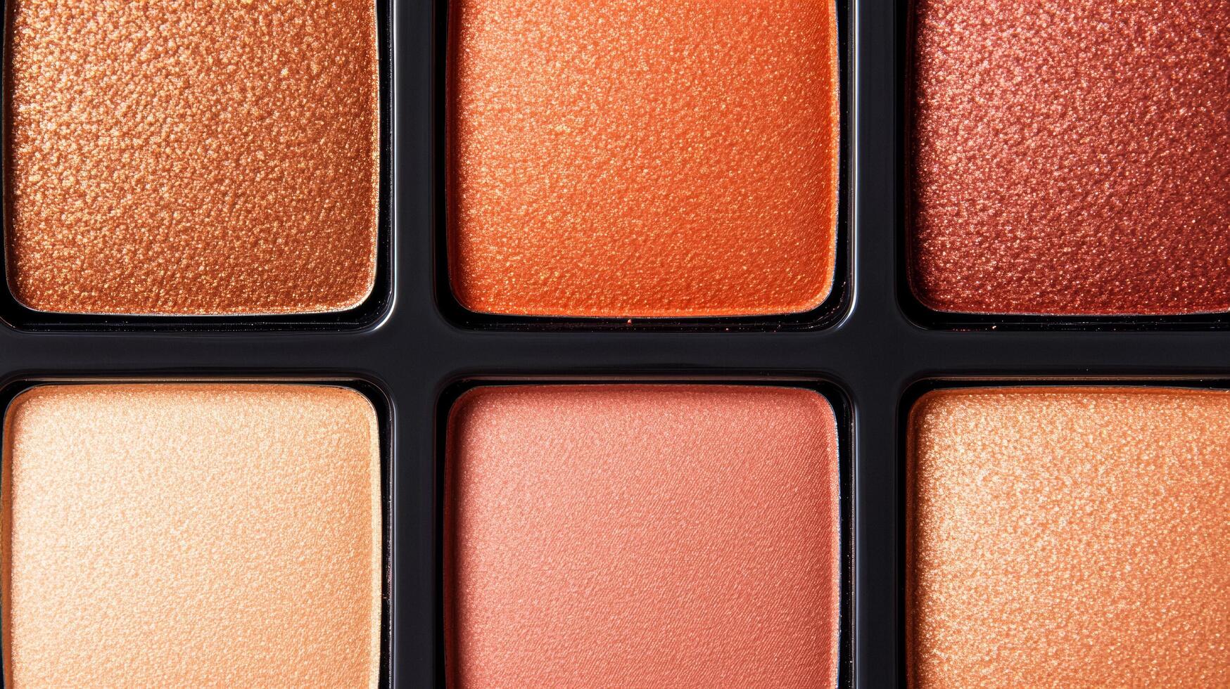 Copper and maple hued highlighter palette closeup with each shade in a rich autumn gradient against a white background photo