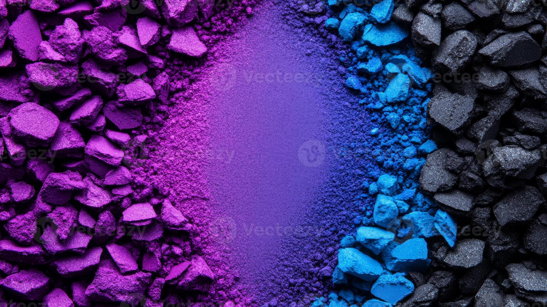 Crushed jewel toned eyeshadow powders in sapphire and amethyst shades creating a colorful textured background photo