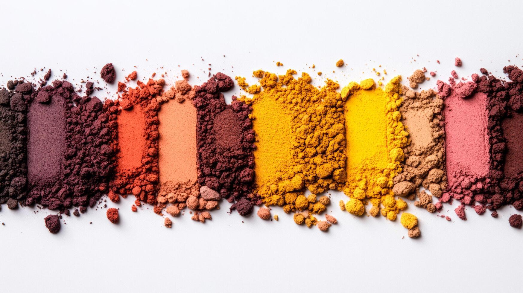Deep mahogany and honeyed yellow pigment powders arranged in a fading gradient like a fall sunset sky photo