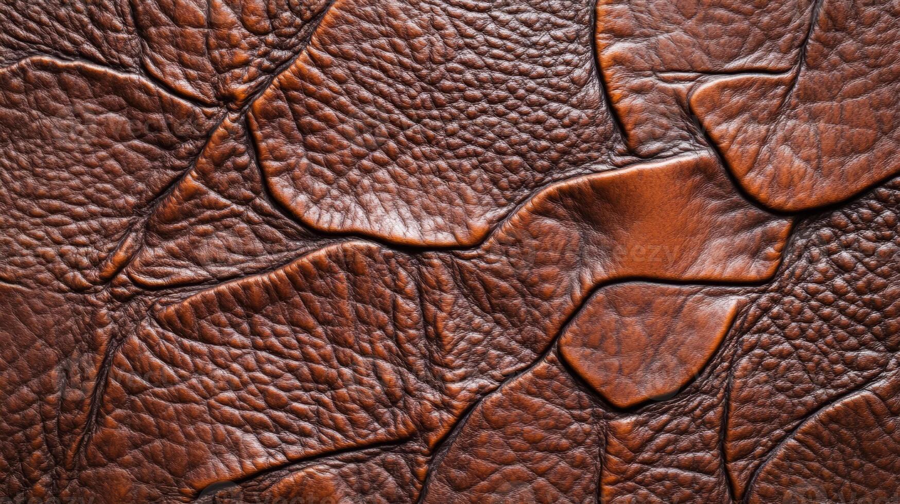 Distressed dark brown leather with rugged textures and visible wrinkles showing character and natural wear photo