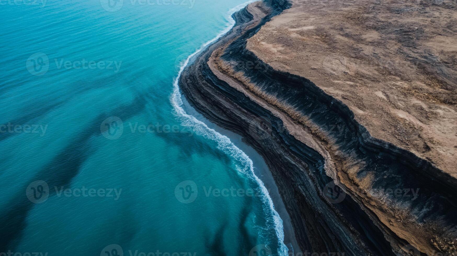 Dramatic coastal erosion after a tsunami from space wave patterns and sediment flow visible along a devastated shoreline photo
