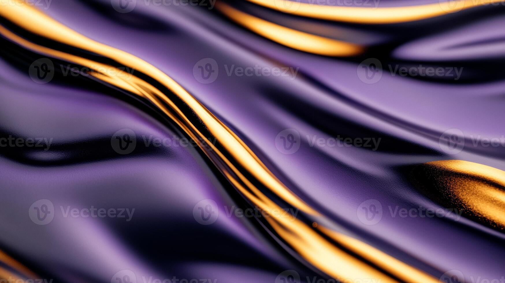Flowing stream of liquid gold over a gradient from black to iridescent purple photo