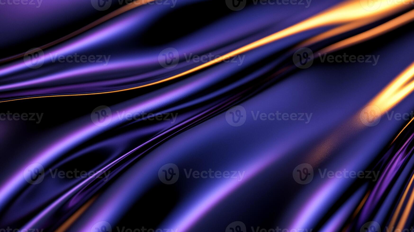 Flowing stream of liquid gold over a gradient from black to iridescent purple photo