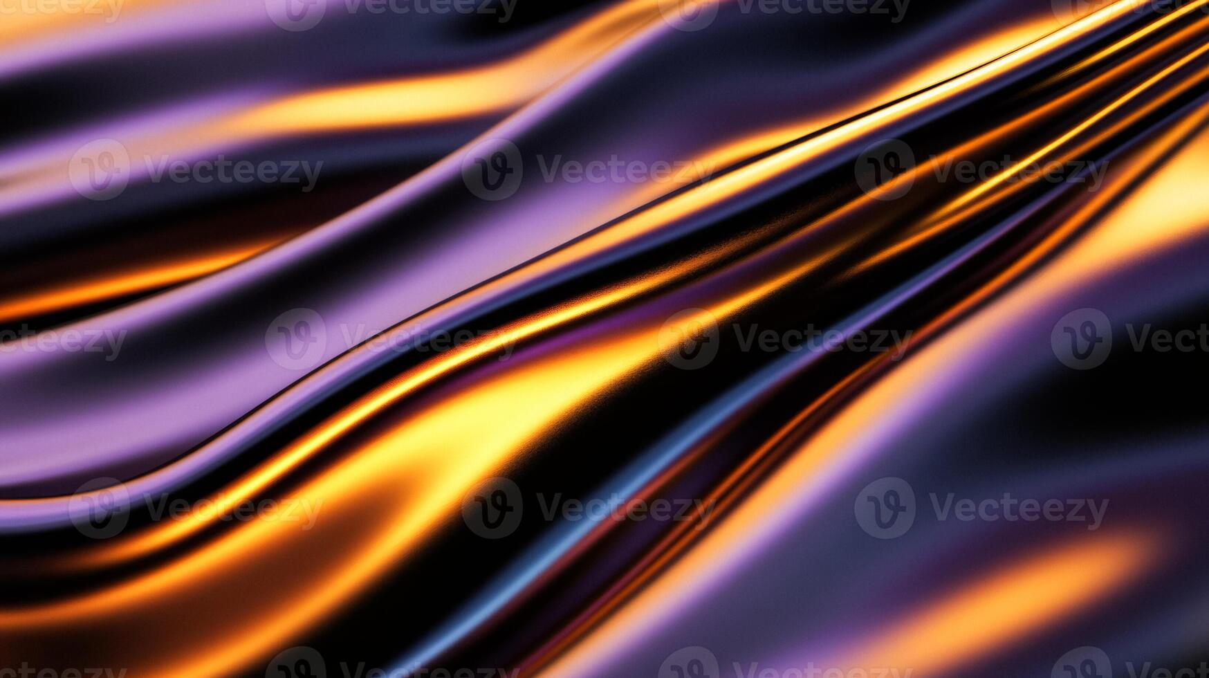 Flowing stream of liquid gold over a gradient from black to iridescent purple photo