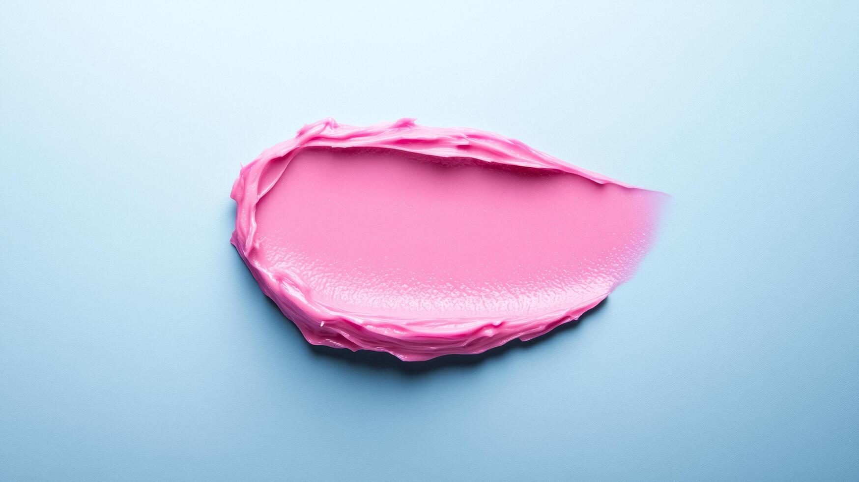 Frosted pink lip balm smear with a subtle sheen on a soft grey blue background mimicking winter morning light photo