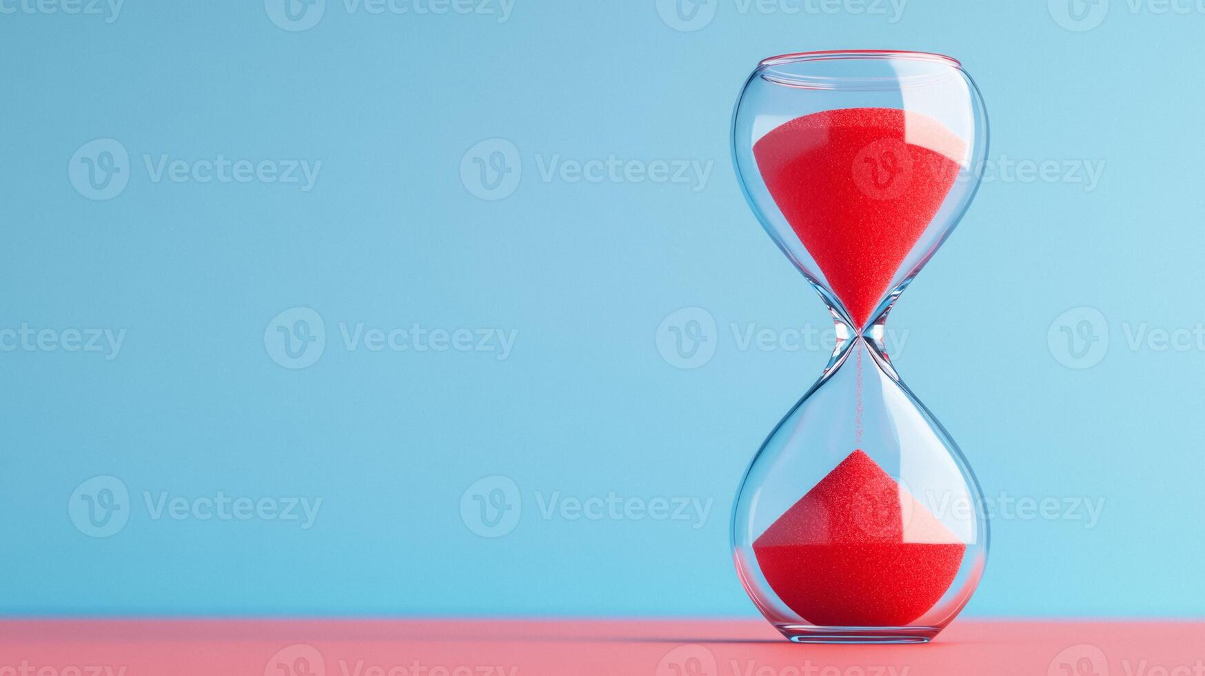 Hourglass with liquid mercury sand on a gradient from icy blue to flaming red representing change photo