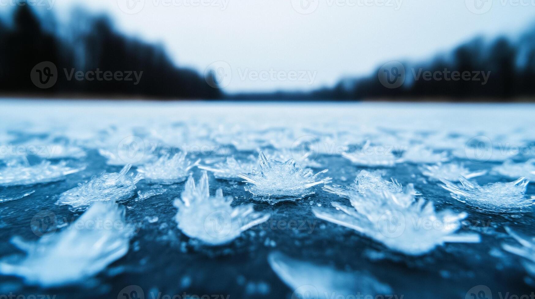 Ice needles forming on a frozen lake spiky crystals covering the surface in a rare winter phenomenon photo