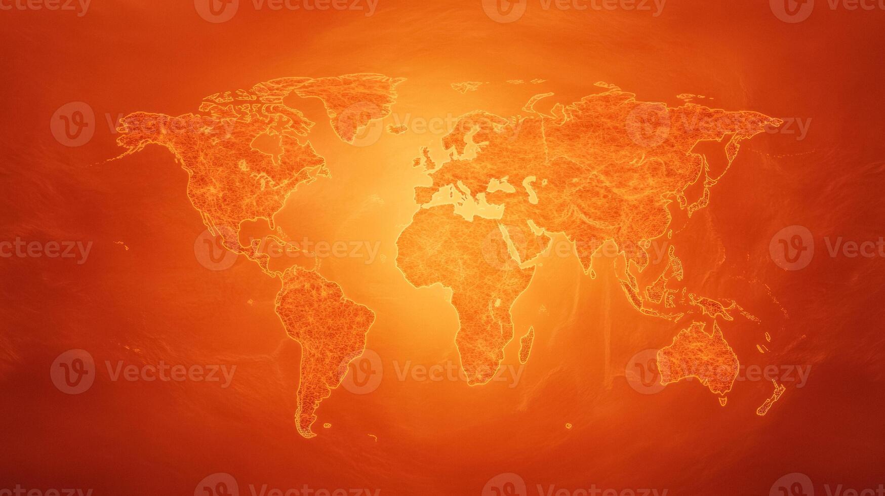 Intense red and orange heatwave patterns spreading over continents from satellite view temperature spikes visible photo