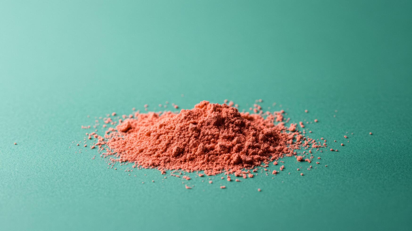 Macro shot of warm sienna blush pressed into a delicate dust cloud resting on a deep olive green surface photo