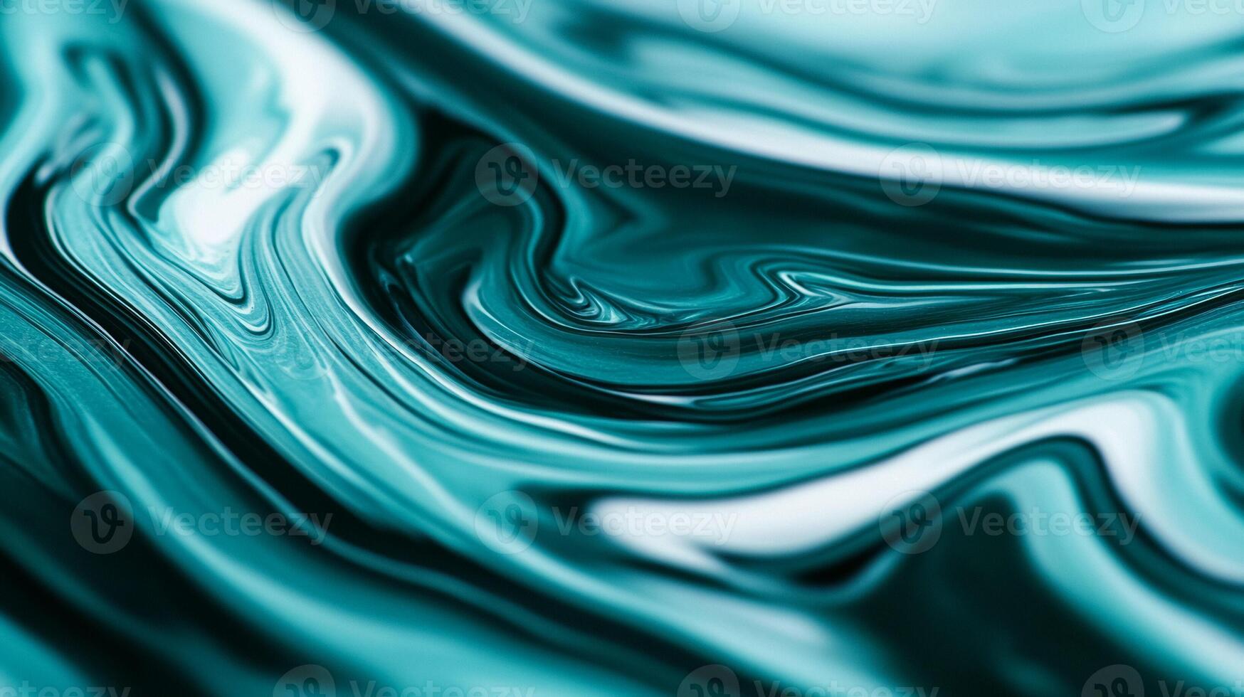 Macro shot of swirling blue and green marbled nail polish blending into fluid abstract waves with a glossy finish photo