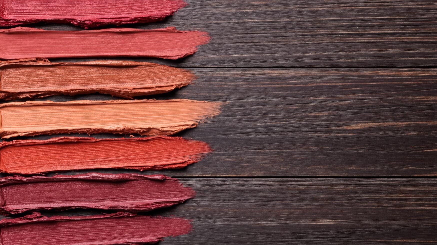 Maroon and pumpkin colored lip liner strokes on a rustic wooden background evoking the feeling of a fall evening photo