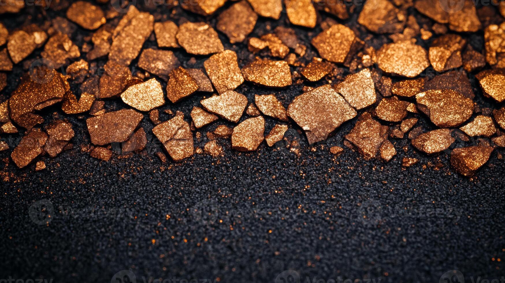 Metallic bronze eyeshadow spread in fine grains with varying shades of copper and gold textured against a dark surface photo