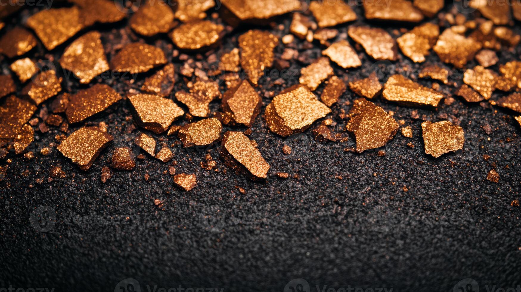 Metallic bronze eyeshadow spread in fine grains with varying shades of copper and gold textured against a dark surface photo