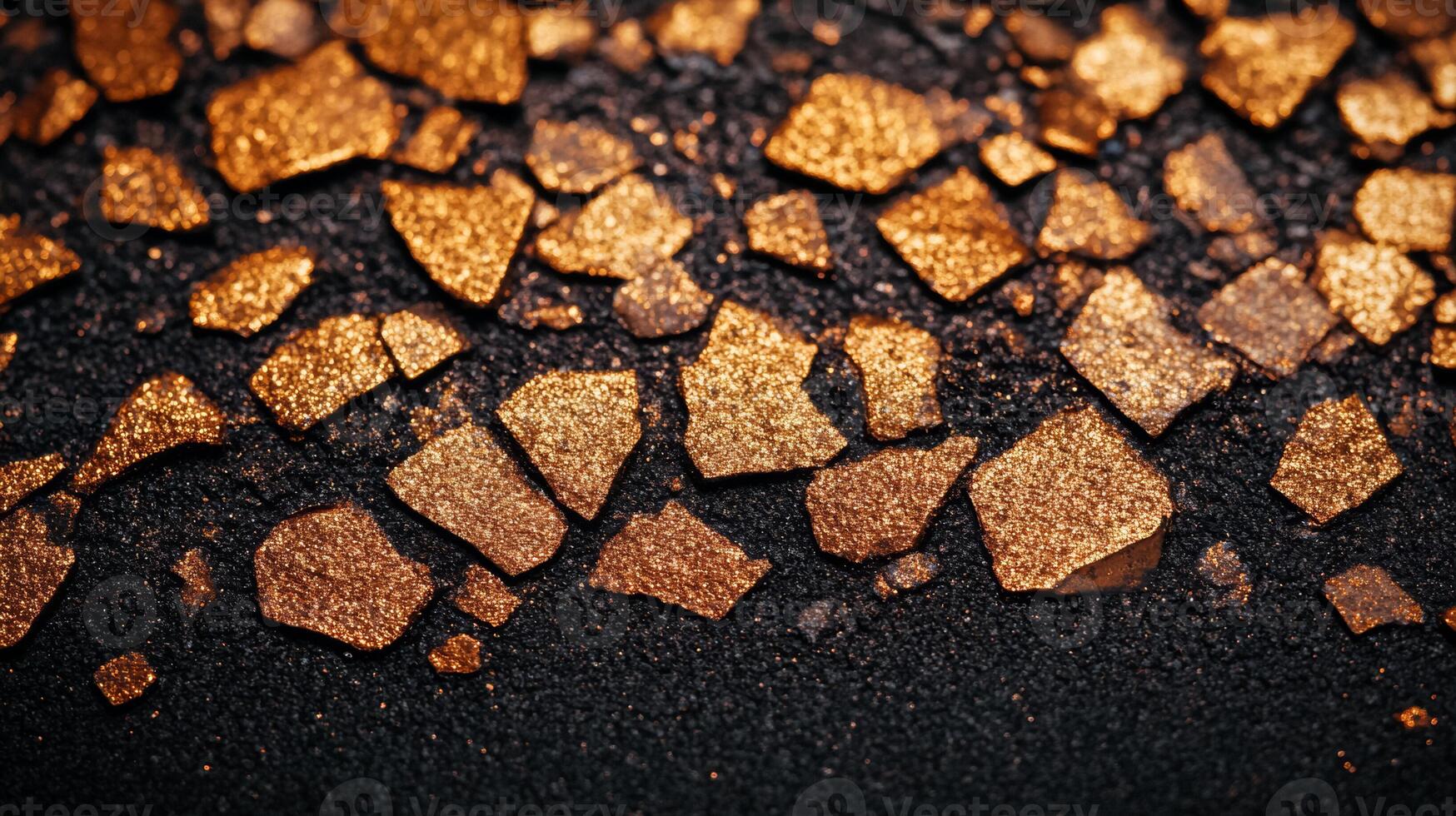 Metallic bronze eyeshadow spread in fine grains with varying shades of copper and gold textured against a dark surface photo
