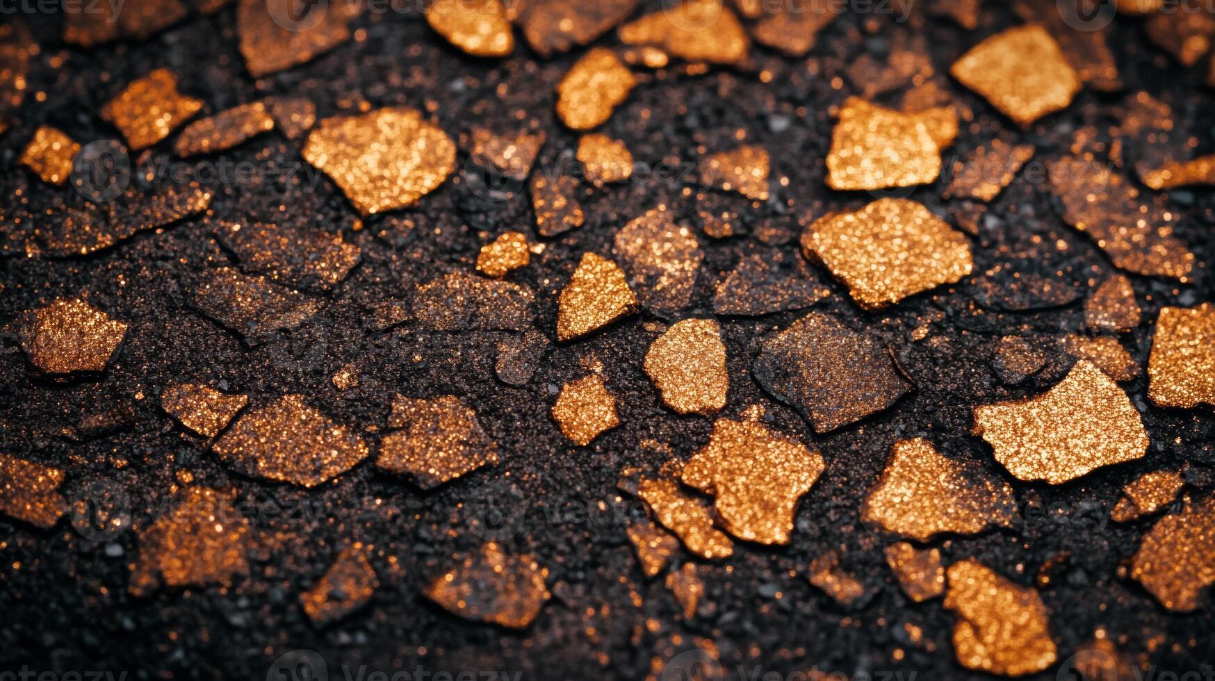 Metallic bronze eyeshadow spread in fine grains with varying shades of copper and gold textured against a dark surface photo