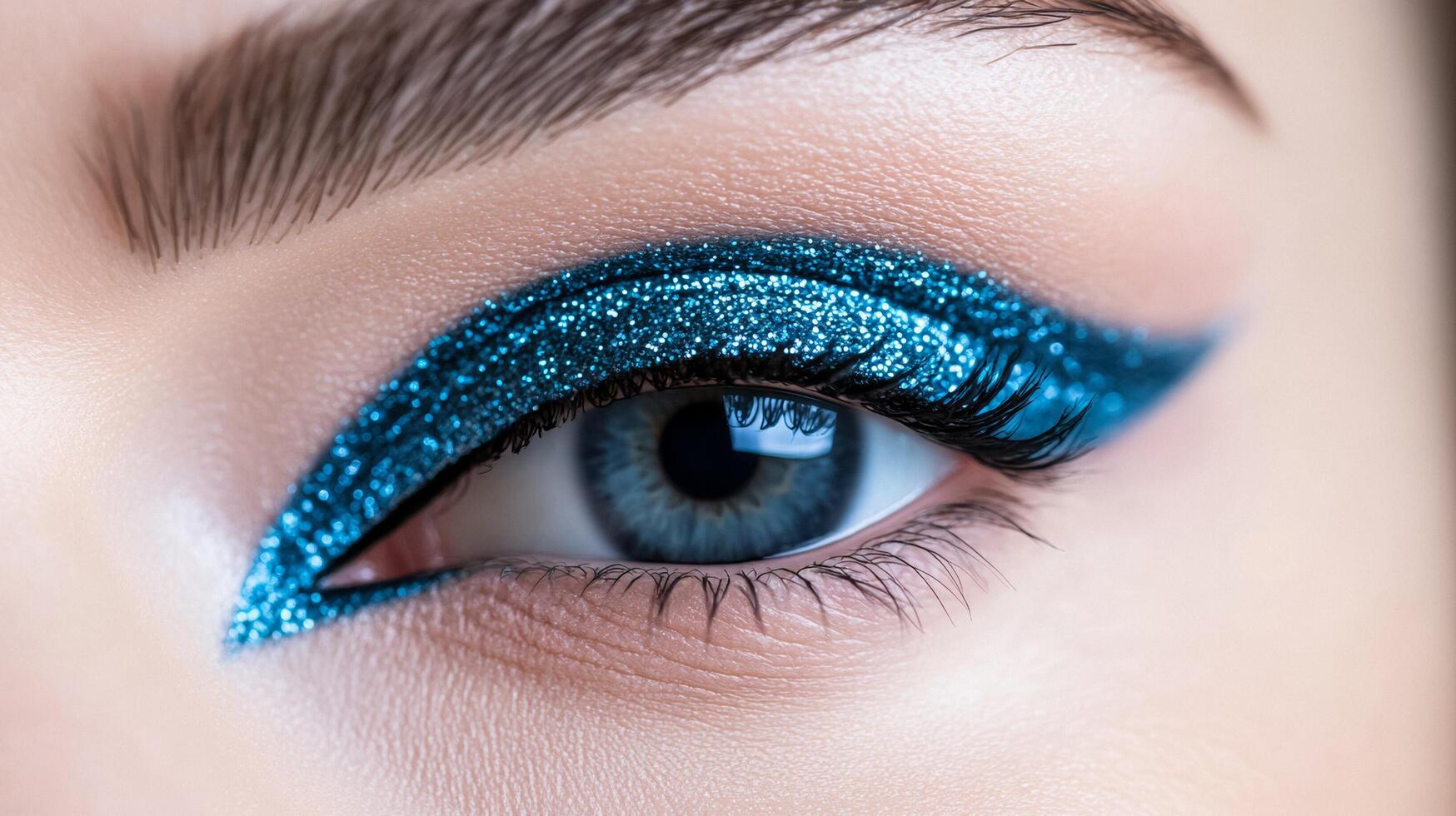 Metallic frosted blue eyeliner stroke against a smooth matte white background resembling a winter sky photo