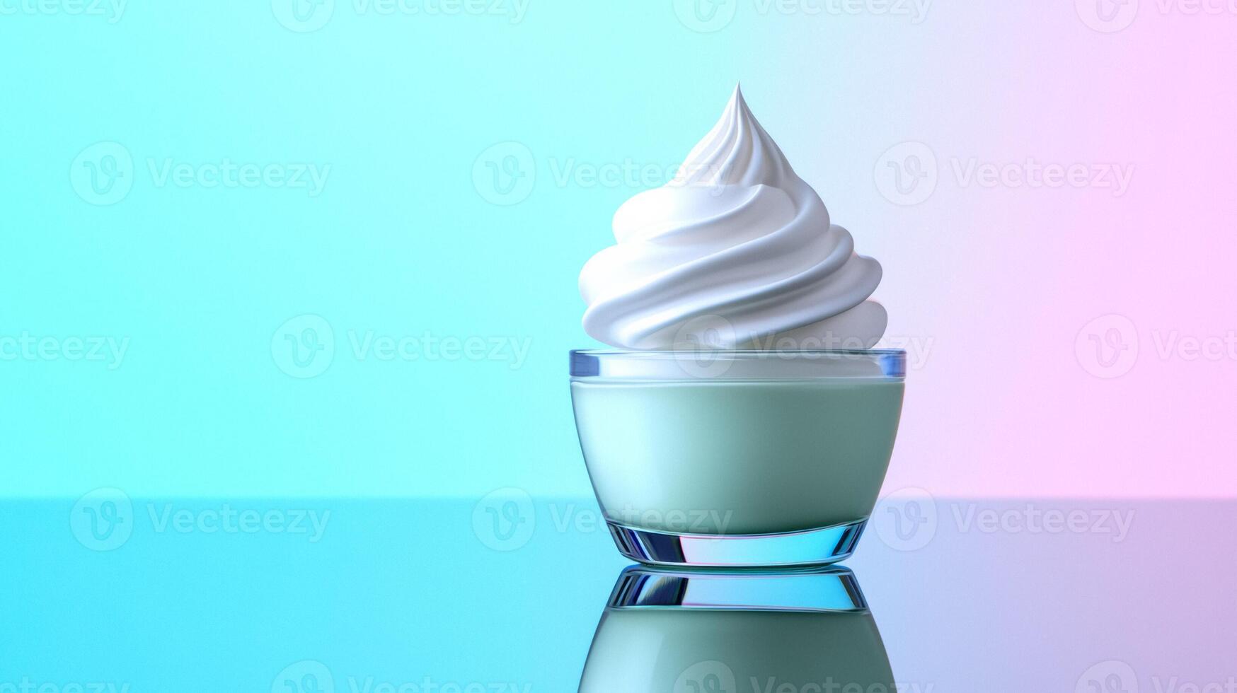 Pearly white moisturizer cream swirl on a smooth glass surface with a faint reflection and subtle iridescence photo
