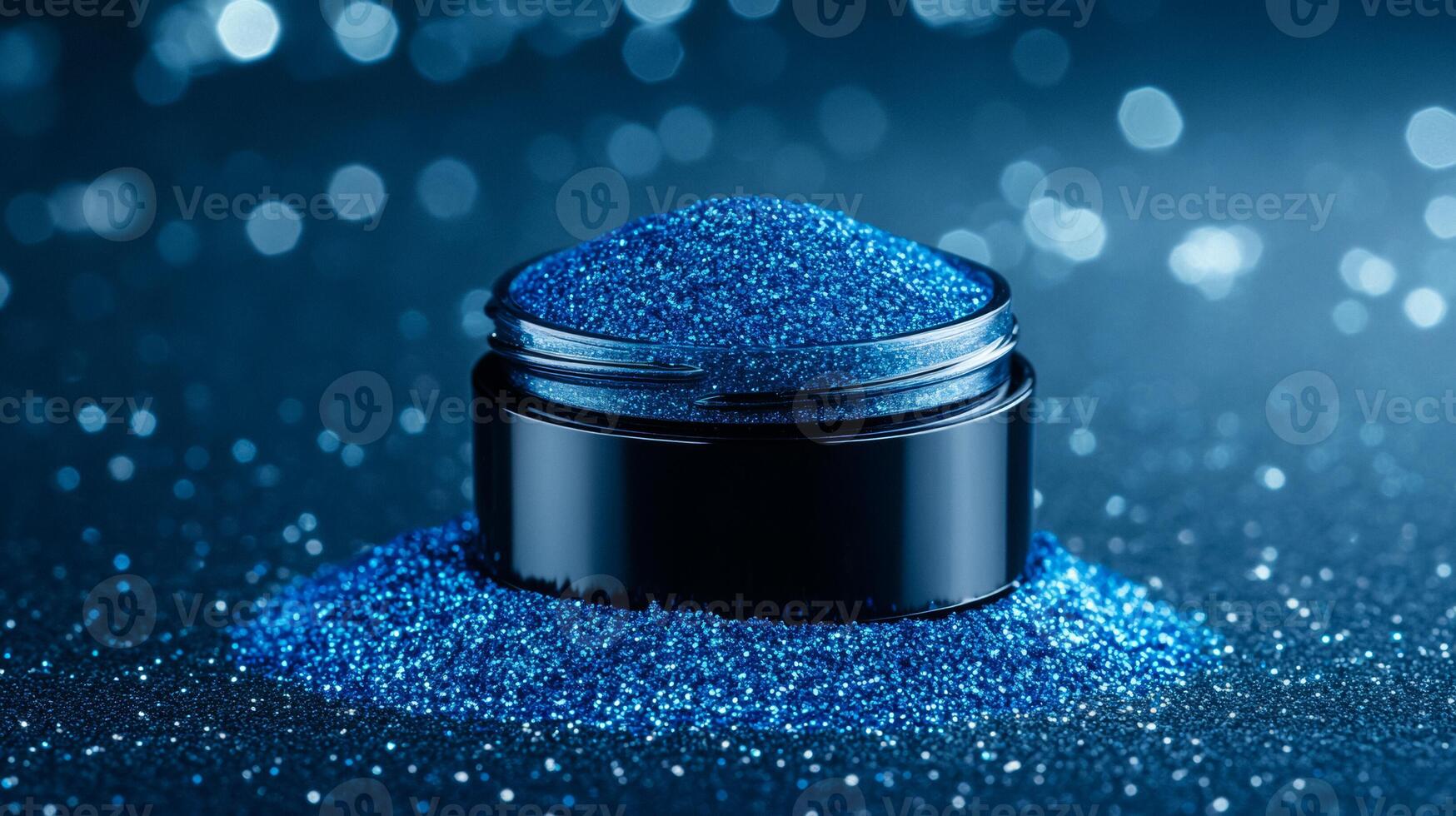 Satin finish translucent powder with soft shimmer spread on a dark blue gradient creating a celestial effect photo