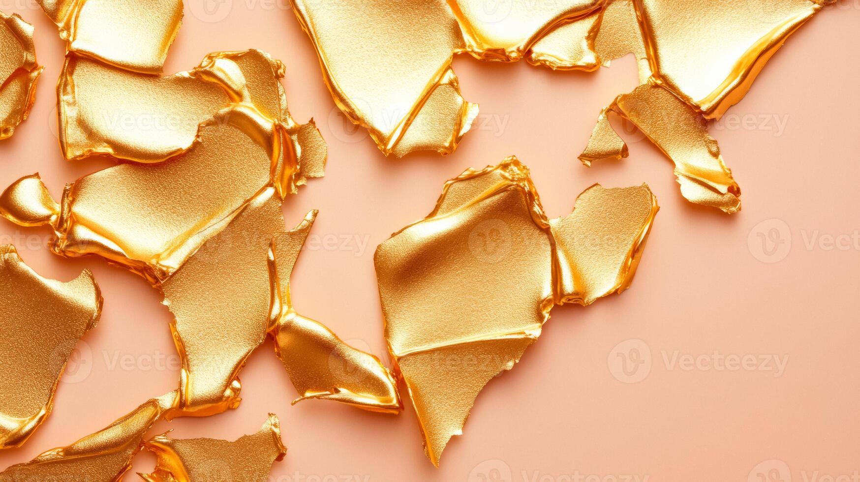 Sparkling gold leaf fragments on a soft peach cream surface a luxurious and delicate closeup of cosmetic textures photo