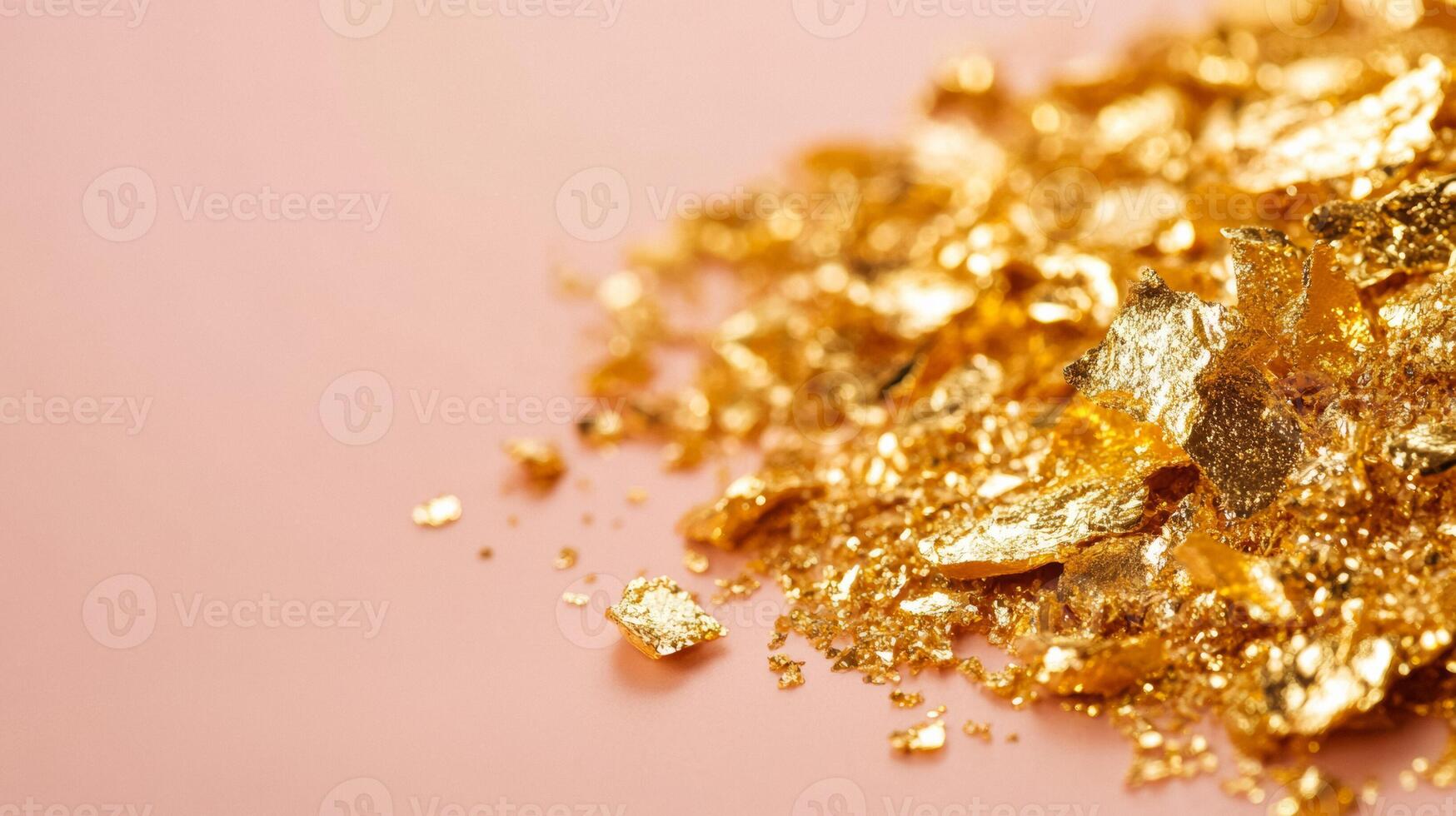 Sparkling gold leaf fragments on a soft peach cream surface a luxurious and delicate closeup of cosmetic textures photo