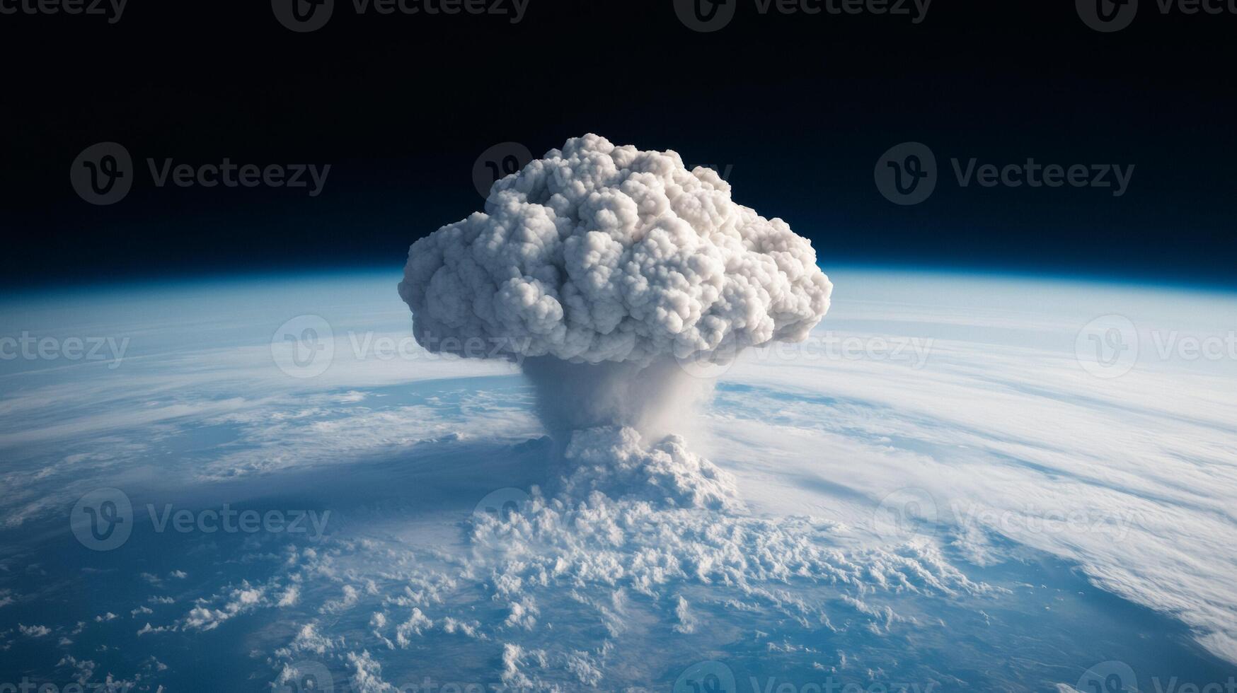Thick smoke cloud from a volcanic eruption spreading across a vast region of the Earth from a space perspective photo
