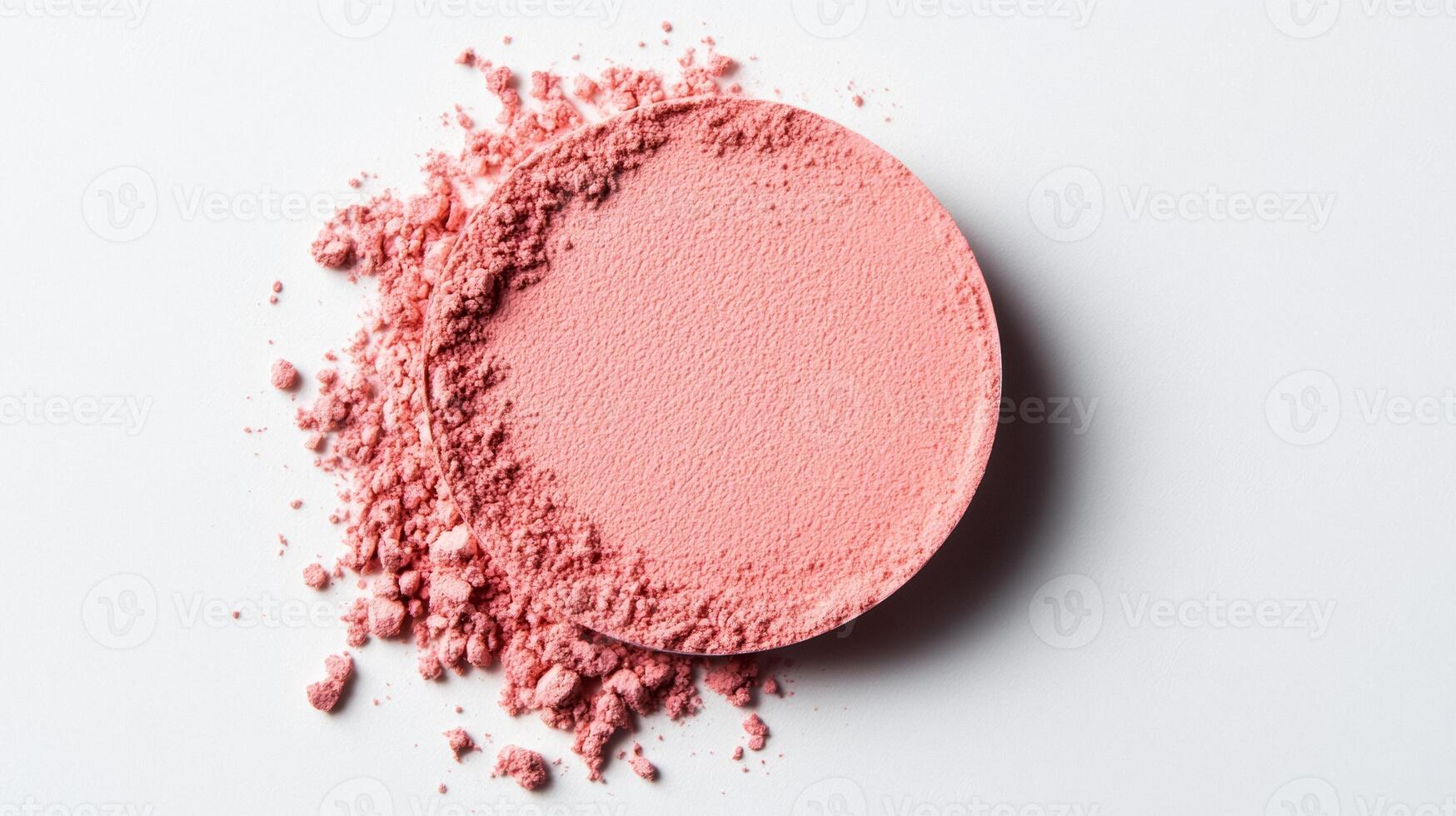 Velvet soft blush powder puff with a hint of rosy pink pressed into a light dust cloud on a white surface photo