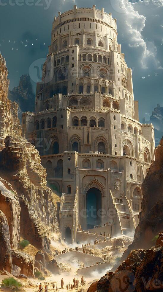 Biblical illustration, Tower of Babel in Old Testament Times photo