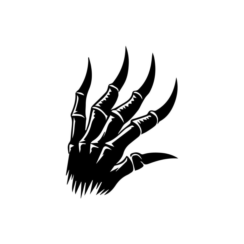 A black and white illustration of a hand with claws vector