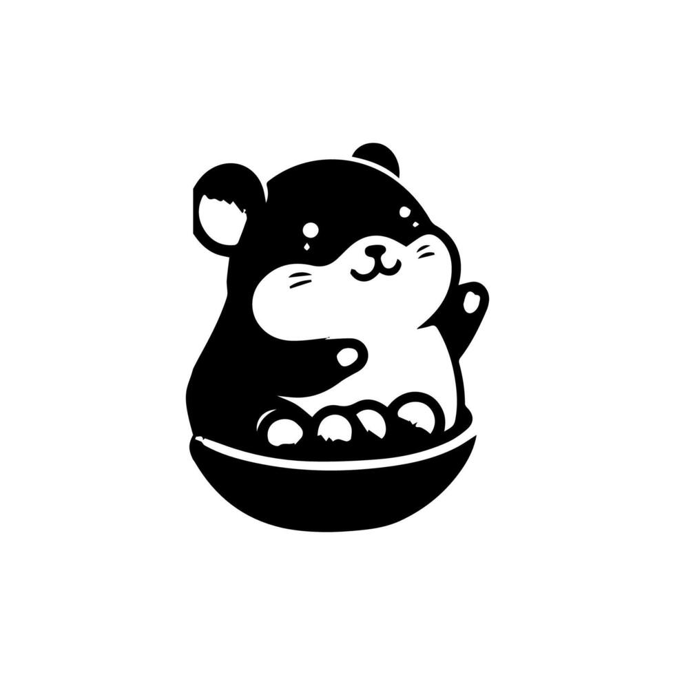 A black and white cartoon of a hamster sitting in a bowl vector