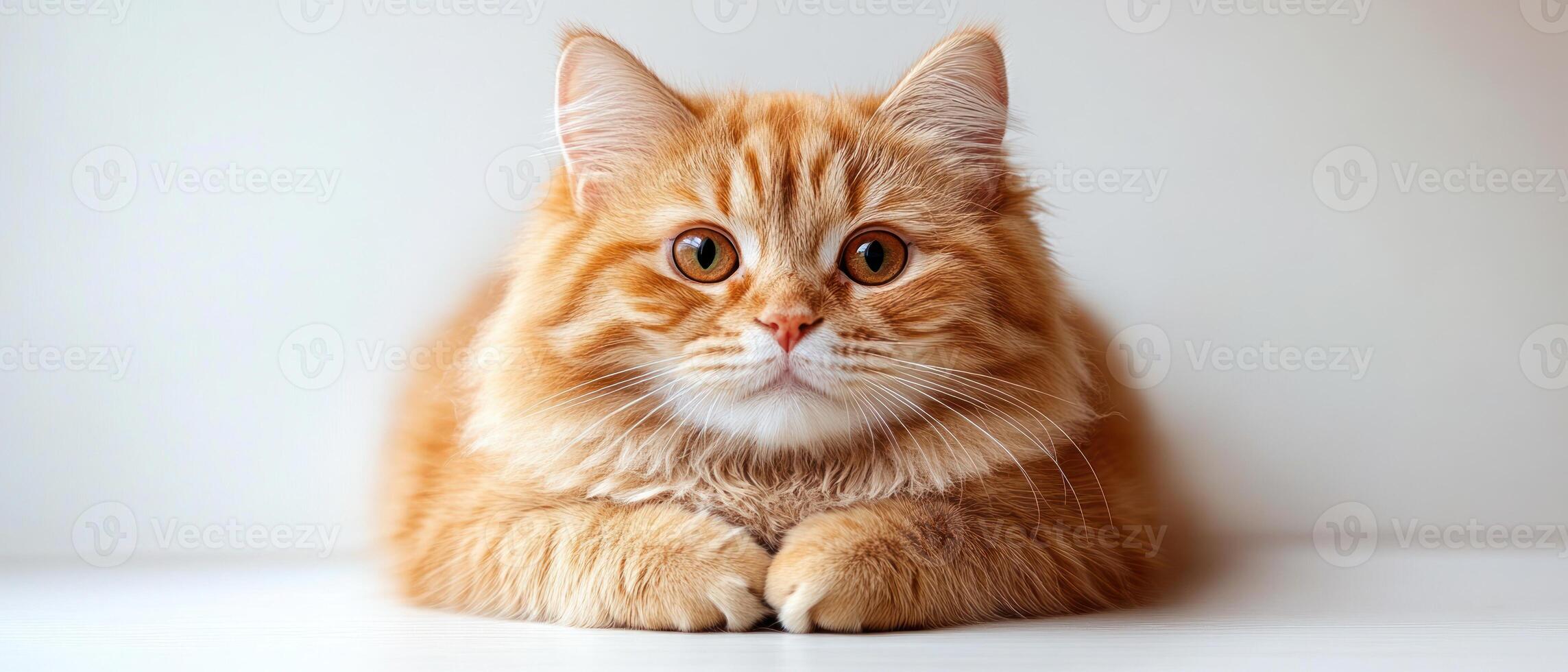 A ginger cat lounges comfortably on a bright surface, with curious eyes and a peaceful expression photo