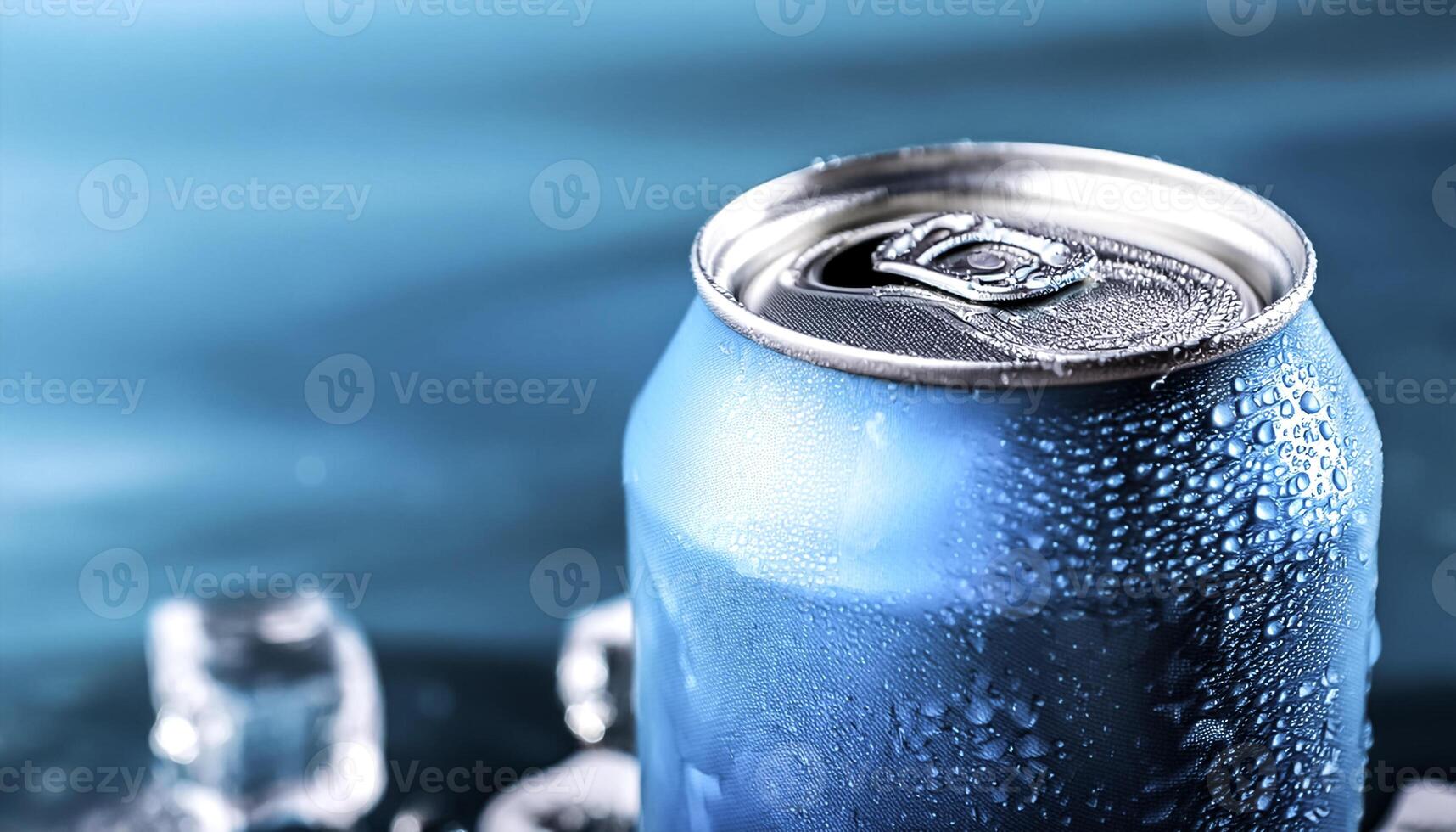 cold beverage can with ice cubes. Summer refreshing drink. photo