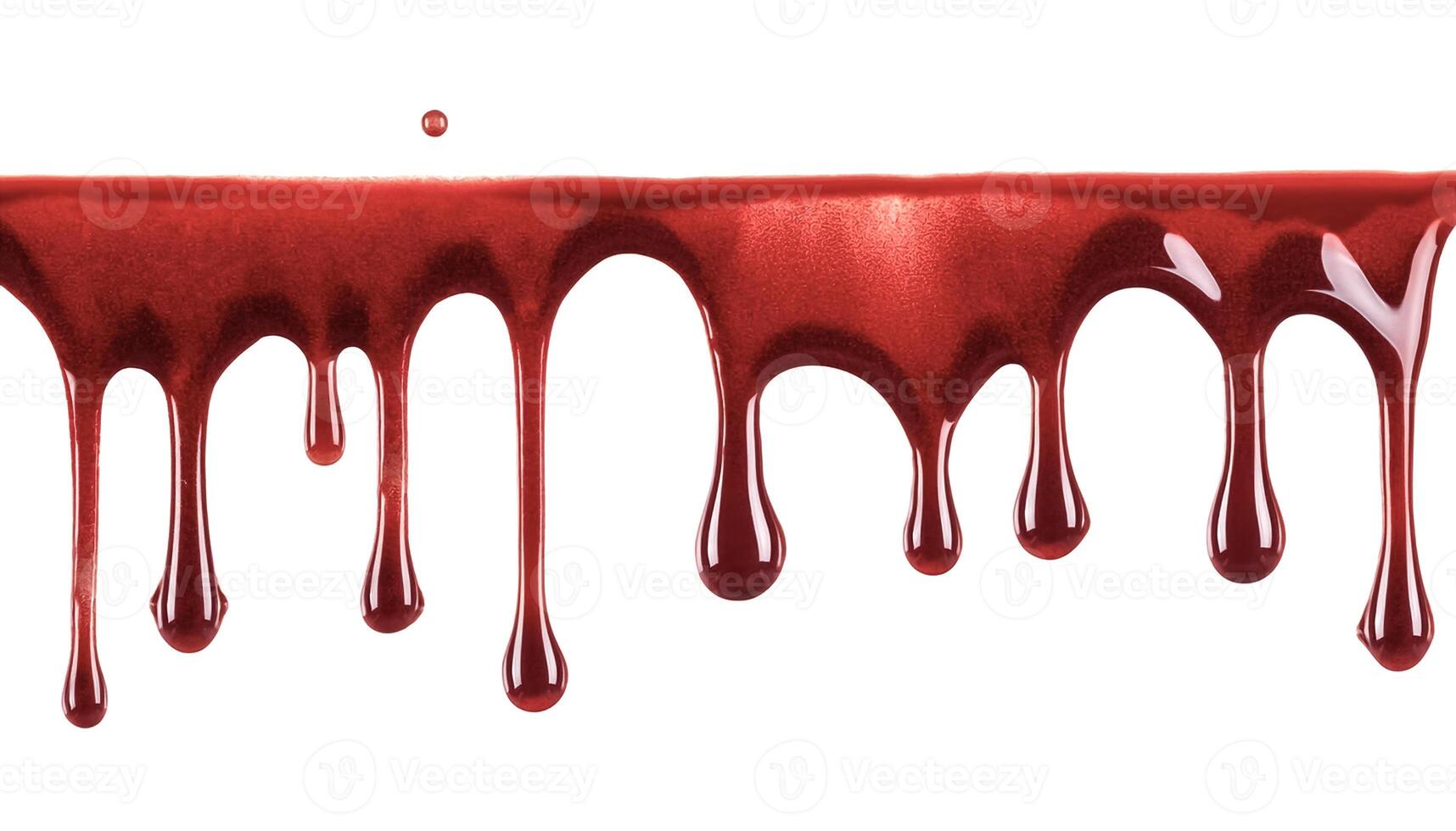Dripping blood isolated on white background. Flowing bloody stains, splashes and drops photo