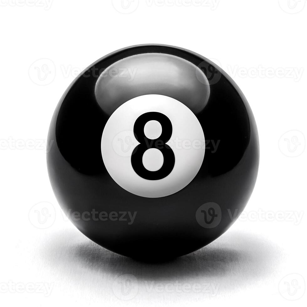 number 8 eight ball, the black ball, used in pool billiard games and is the last one to be sunk to win the game photo