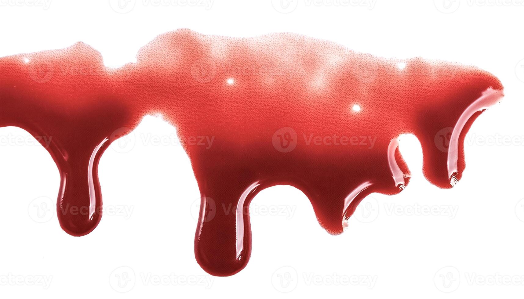 Dripping blood isolated on white background. Flowing bloody stains, splashes and drops photo