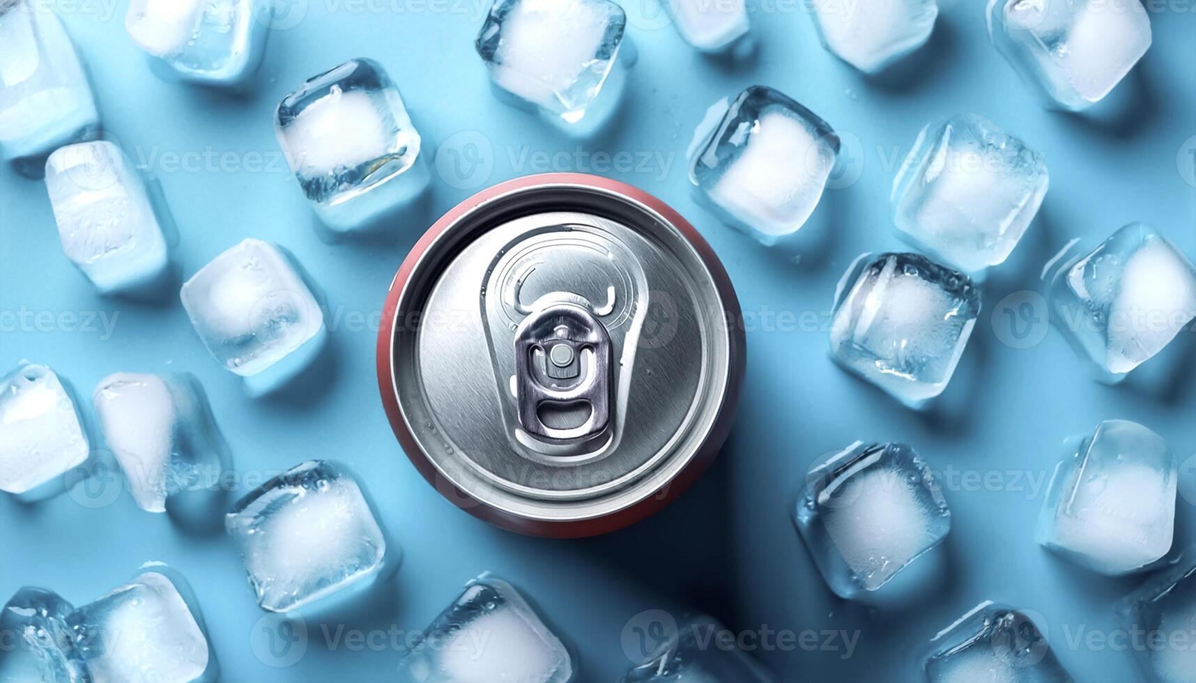 cold beverage can with ice cubes. Summer refreshing drink. photo