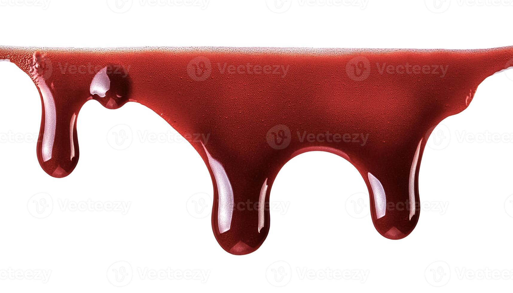 Dripping blood isolated on white background. Flowing bloody stains, splashes and drops photo