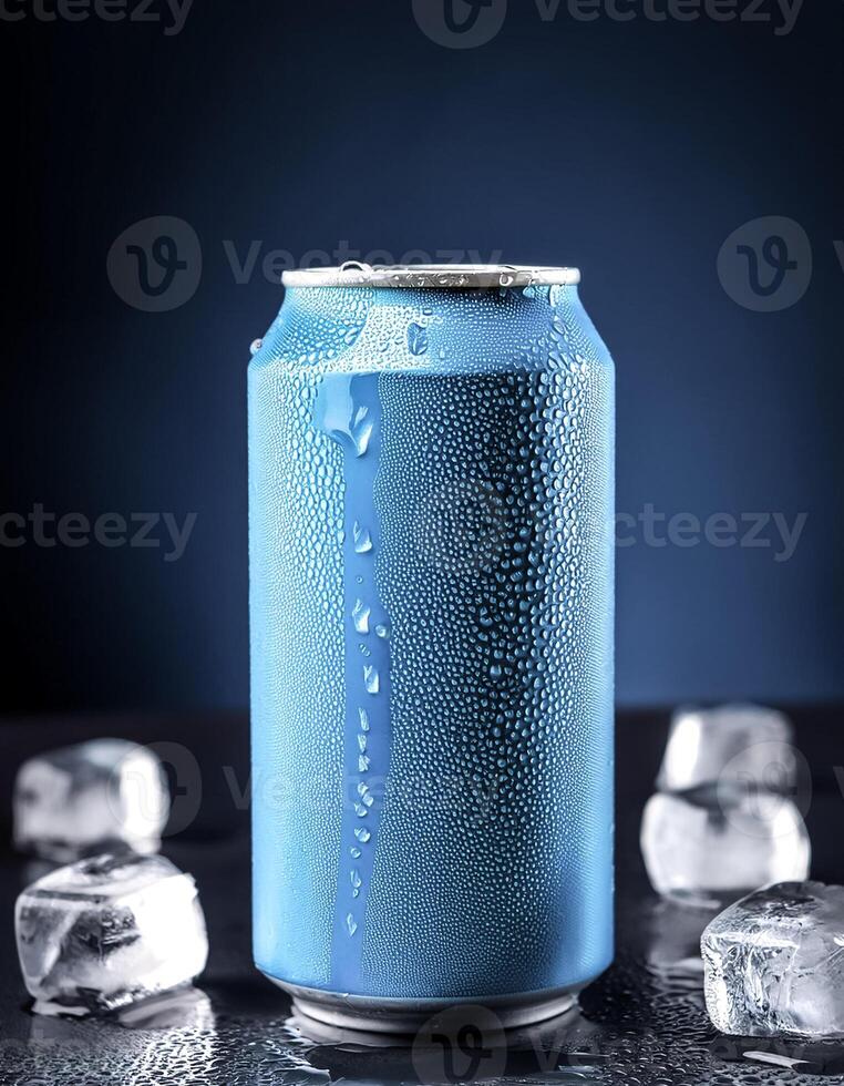 cold drink cans on top of a pile of ice cubes photo