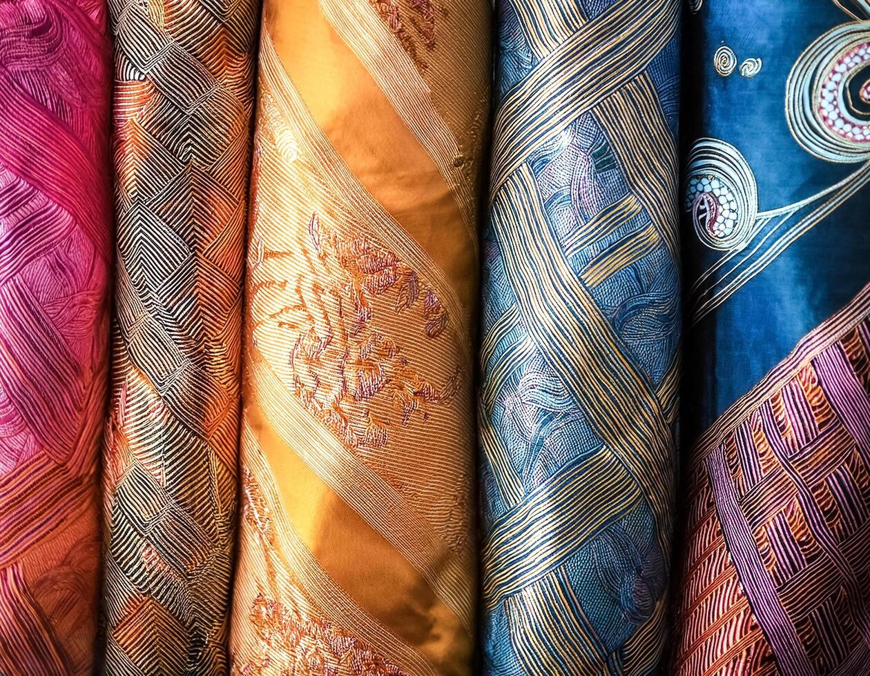 A colorful textiles with beautiful Asian batik patterns photo