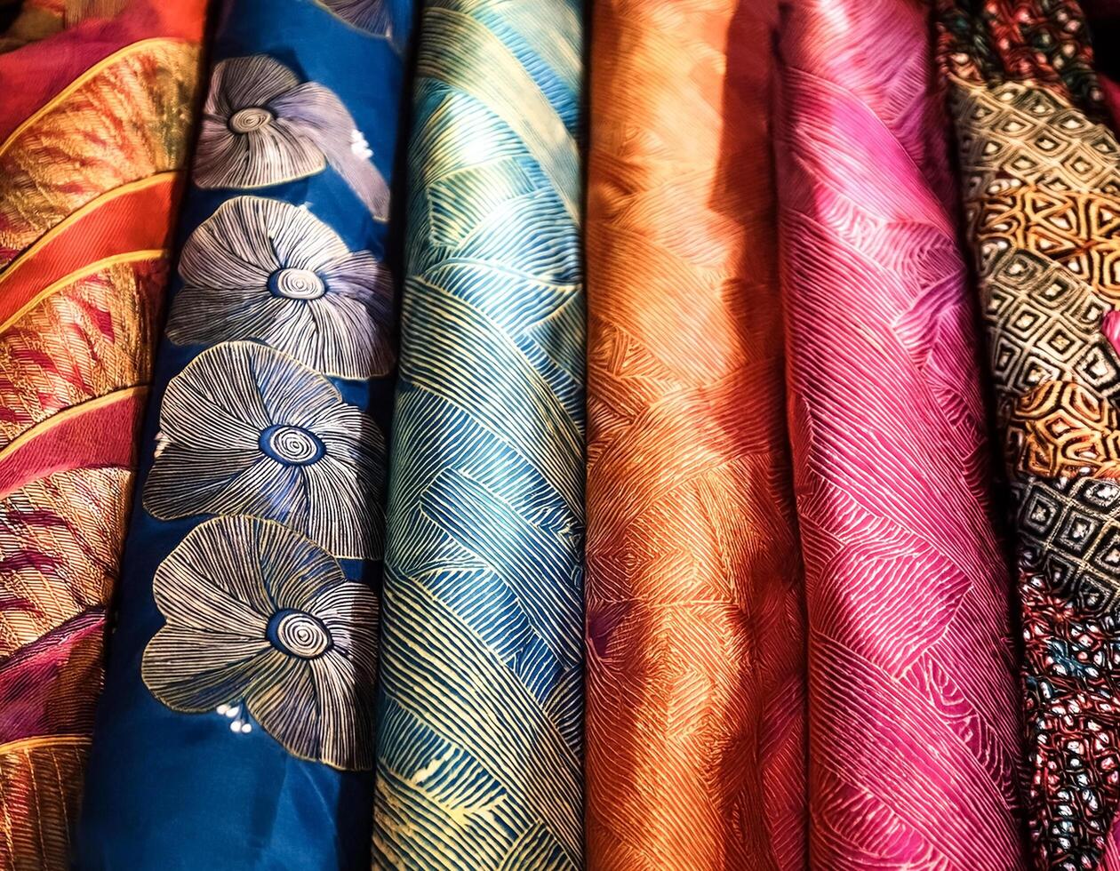 A colorful textiles with beautiful Asian batik patterns photo