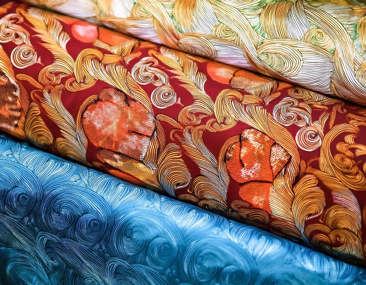 A colorful textiles with beautiful Asian batik patterns photo