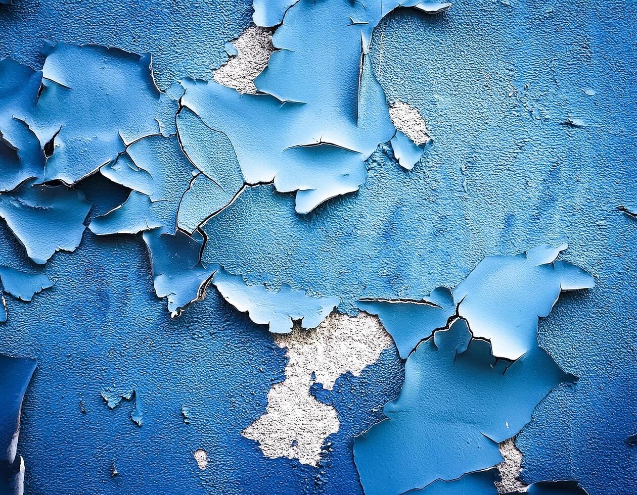 Background texture of a painted blue concrete wall with peeling paint photo